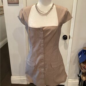 Zara Tan Midi Dress with Button Detail